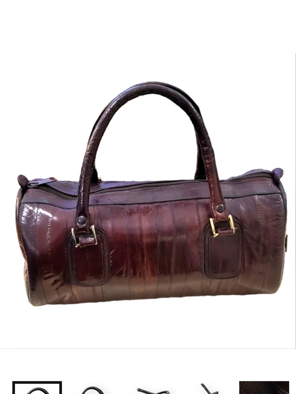Vintage Brown Leather Barrel Shoulder Bag with Gold Hardware